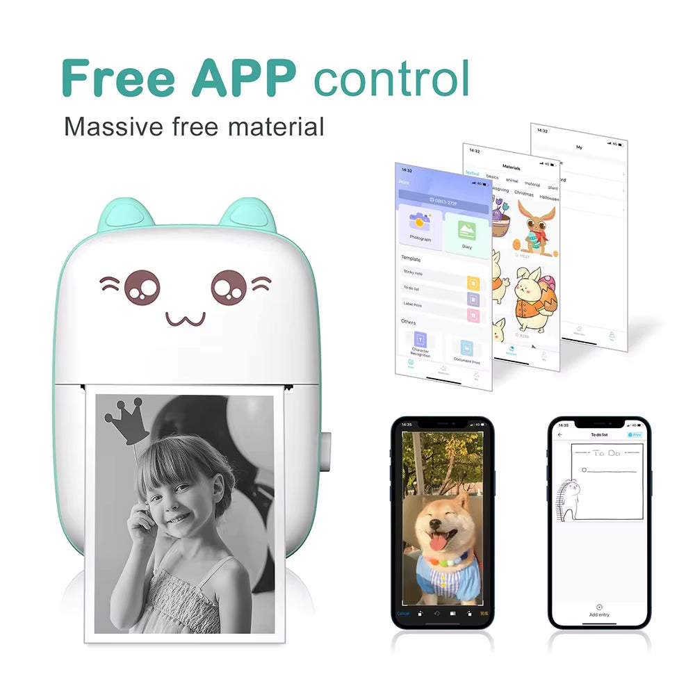 Mini Printer Portable Bluetooth Wireless Smart Label Thermal Portable Printers Stickers Paper Wireless Printers Children Gifts