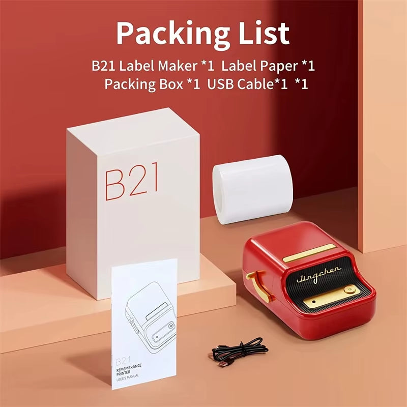 B21 Mini Thermal Printer Wireless Barcode Label Maker Bluetooth Portable Adhesive Label Printers for Office Commercial