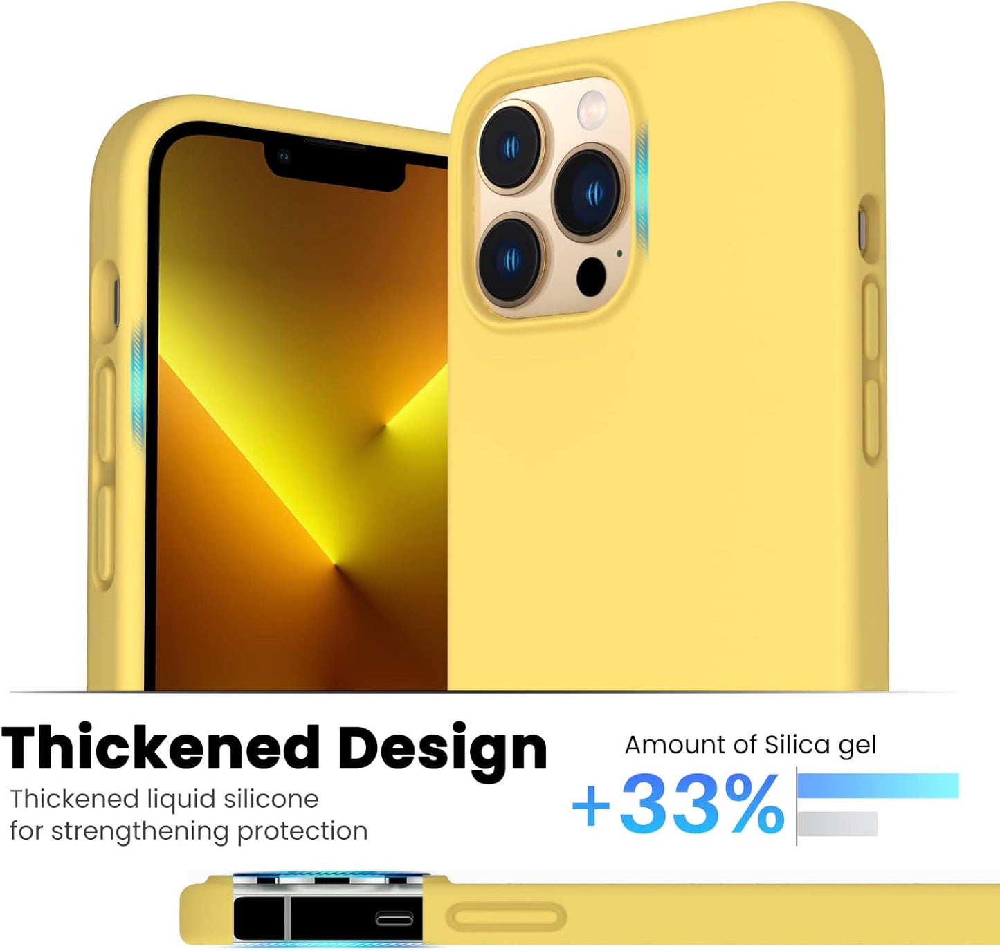 Shockproof Liquid Silicone Designed for Iphone 13 Pro Max Case 6.7", Gel Rubber Comprehensive Protection Anti-Shock Cover Case Drop Protection 6.7Inch-Lemon Yellow