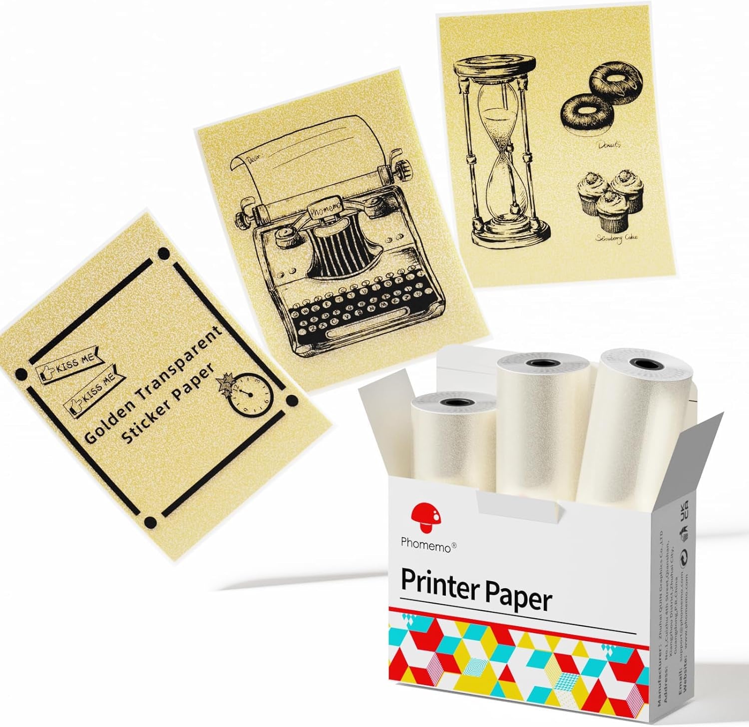 Golden Self-Adhesive Thermal Paper, Glossy Printable Sticker Paper Label for  M02/M02 Pro/M02S/P2S/M03/M04S Mini Sticker Printer, 50Mm X 3.5M, Diameter 28Mm, 3-Rolls