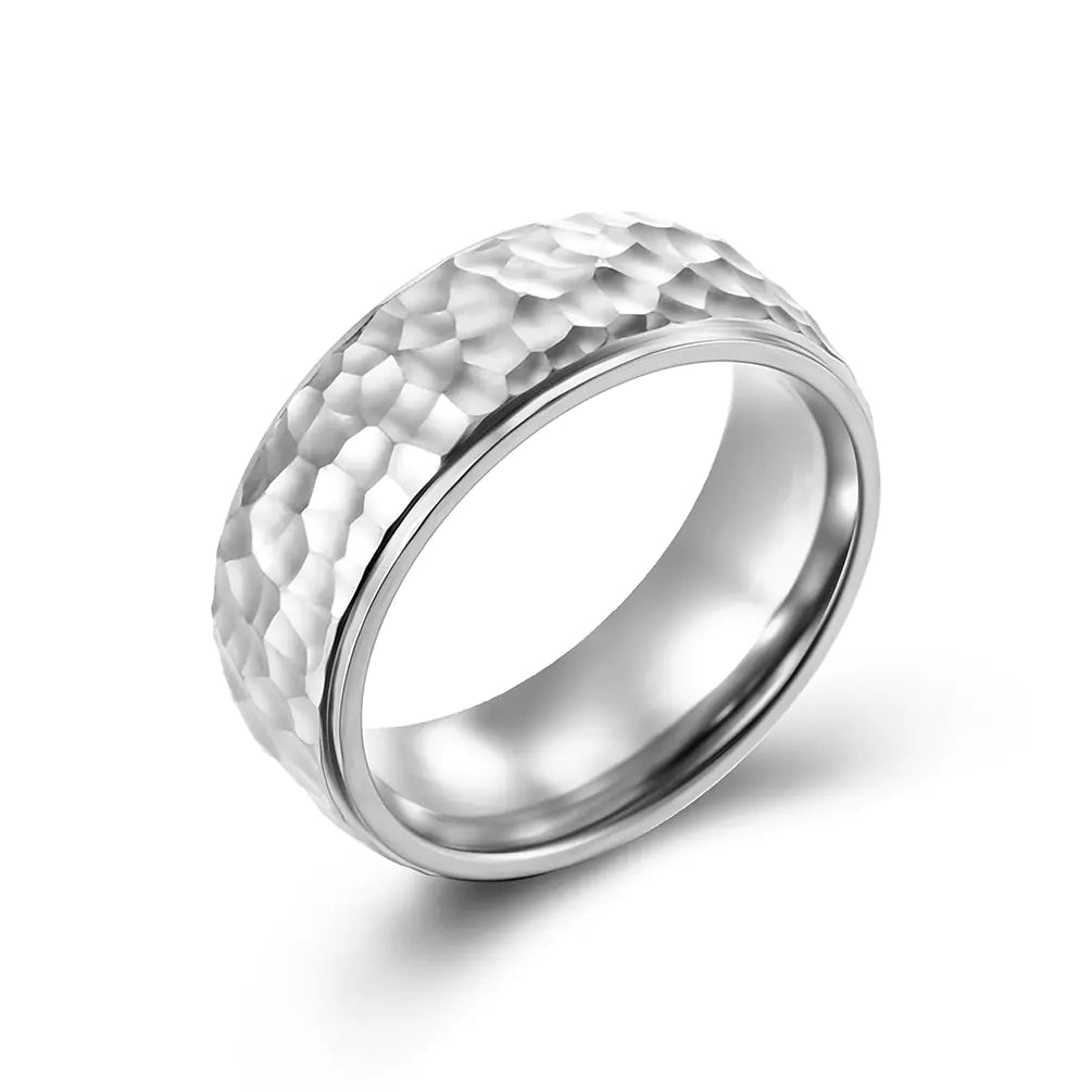 Handmade Moon Pit Titanium Steel Ring with Pattern