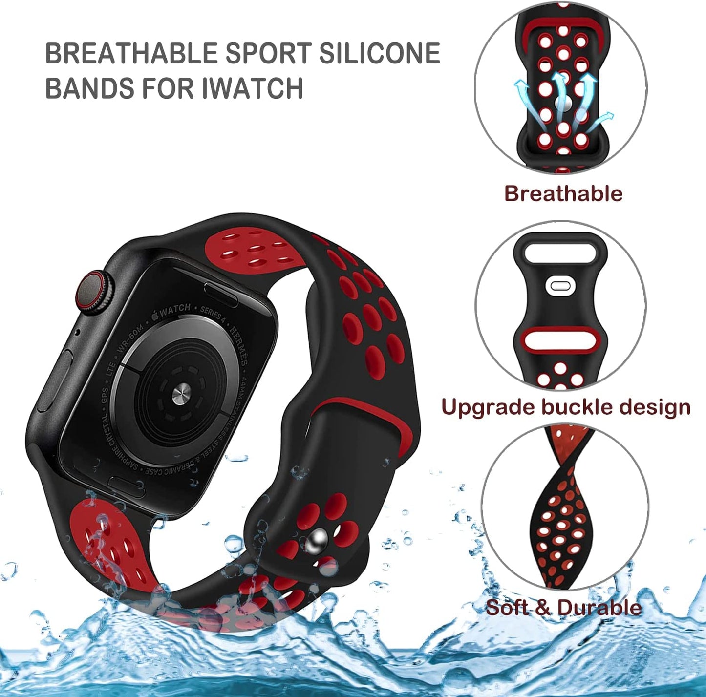 Compatible with Apple Watch Bands 44Mm 45Mm 46Mm 49Mm 42Mm 41Mm 40Mm 38Mm Men Women, Breathable Silicone Sport Strap for Iwatch Bands Series 10/9/8/7/6/5/4/3/Se/Ultra