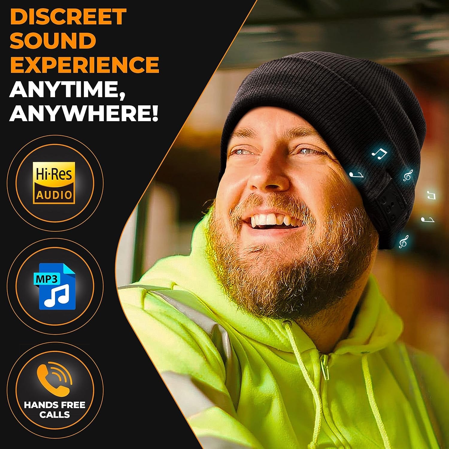 Bluetooth Beanie Hat – 15-Hour Battery, Built-In Mic, Fully Washable, Perfect Tech Gift for Men & Women