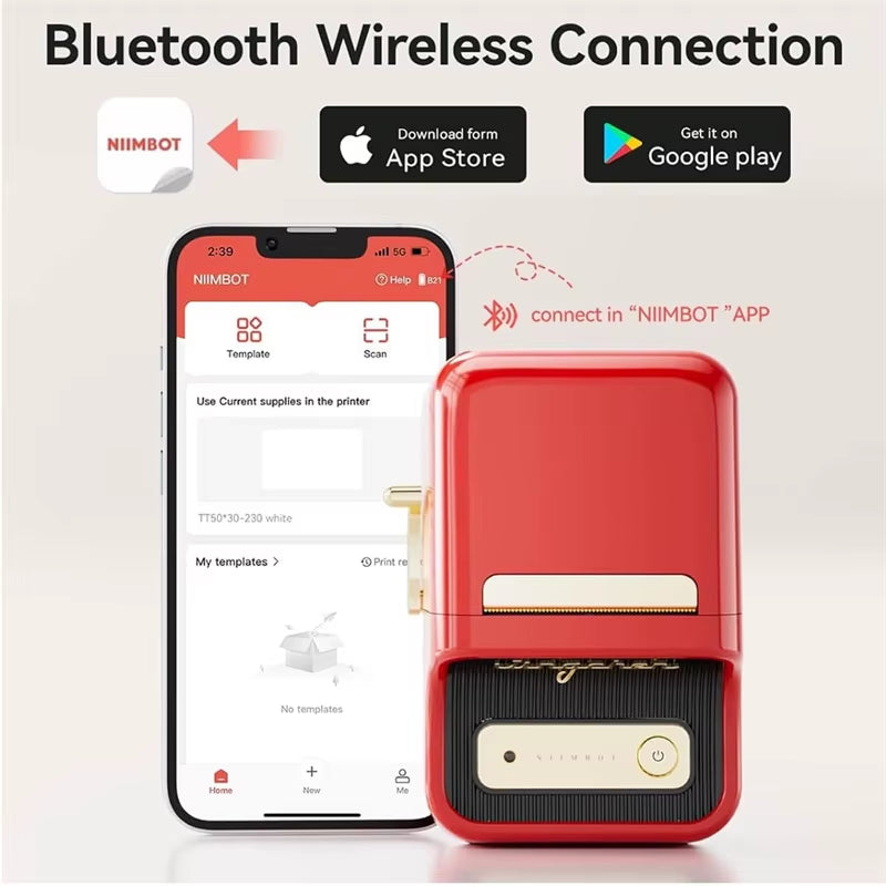 B21 Mini Thermal Printer Wireless Barcode Label Maker Bluetooth Portable Adhesive Label Printers for Office Commercial