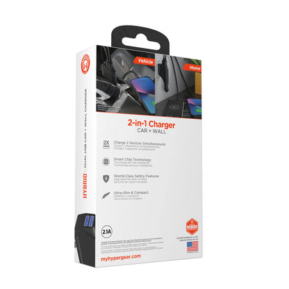 Hypergear Hybrid 2.1A Dual USB Car/Wall Charger