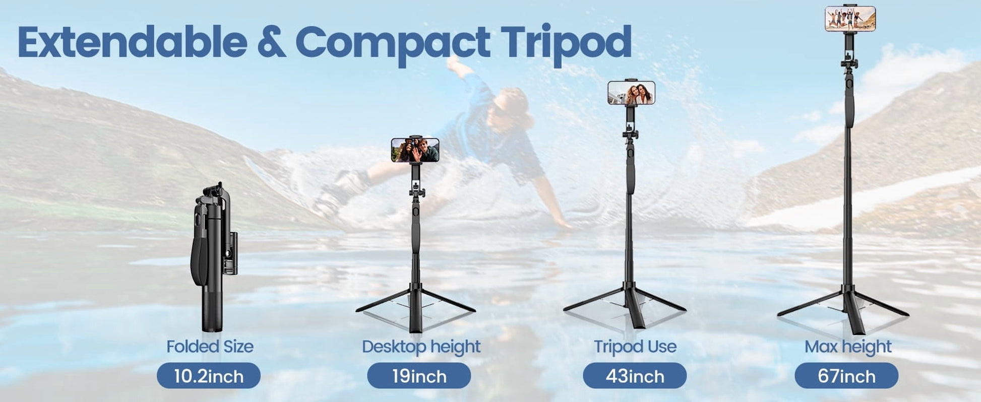 Innotechsc 67'' Adjustable Selfie Stick Tripod Remote Control with Flash Light Tripod for Iphone Android, Gopro Portable Travel Video Recording/Live Streaming/Photography/Vlog- White