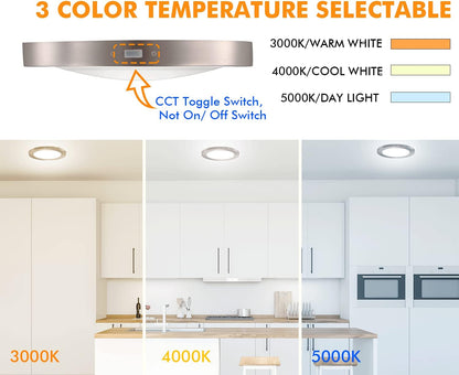 7.5 Inch 3 Color LED Mini Flush Mount Ceiling Light 3000K/4000K/5000K Adjustable,120V 12W 840LM Cri90+,Brushed Nickel