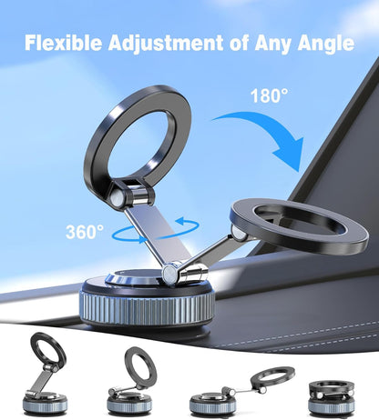 Vacuum Magnetic Car Phone Holder Stand,360° Adjustable Car Phone Mount for Magsafe with Suction Cup & Swivel Lock,Foldable Phone Holders for Your Car,Cell Phone Car Mount for Iphone & Android