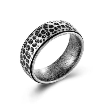 Handmade Moon Pit Titanium Steel Ring with Pattern