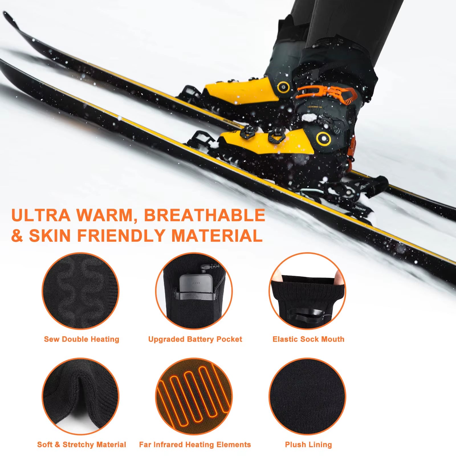 USB Rechargeable Electric Heated Socks 3 Heating Modes Winter Socks Outdoor Skiing Foot Warmer Heating Socks for Men/Women