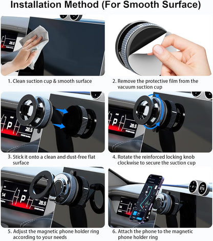 Vacuum Magnetic Car Phone Holder Stand,360° Adjustable Car Phone Mount for Magsafe with Suction Cup & Swivel Lock,Foldable Phone Holders for Your Car,Cell Phone Car Mount for Iphone & Android