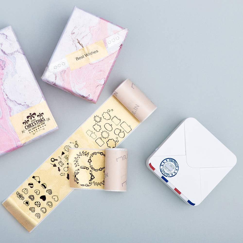 Golden Self-Adhesive Thermal Paper, Glossy Printable Sticker Paper Label for  M02/M02 Pro/M02S/P2S/M03/M04S Mini Sticker Printer, 50Mm X 3.5M, Diameter 28Mm, 3-Rolls