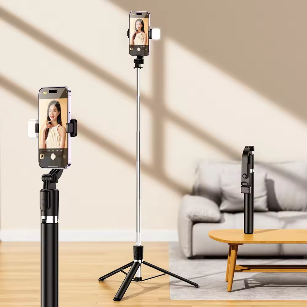 Innotechsc 67'' Adjustable Selfie Stick Tripod Remote Control with Flash Light Tripod for Iphone Android, Gopro Portable Travel Video Recording/Live Streaming/Photography/Vlog- White