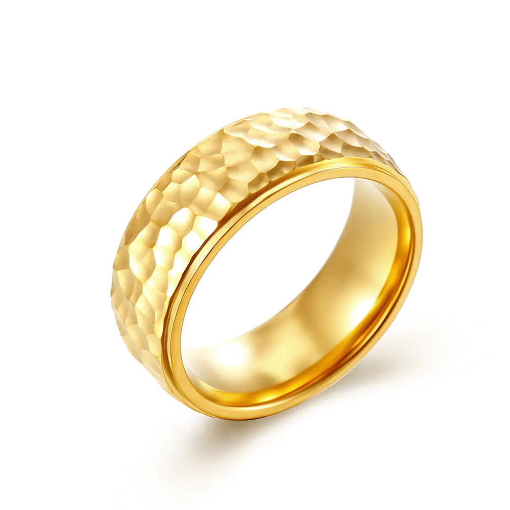 Handmade Moon Pit Titanium Steel Ring with Pattern
