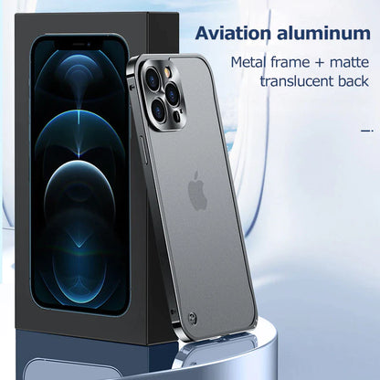 Metal Case for Iphone 11 12 13 14 plus Pro Max Aluminum Frame Cover for Iphon 13Mini Frosted PC Back Panel Metal Lens Protection