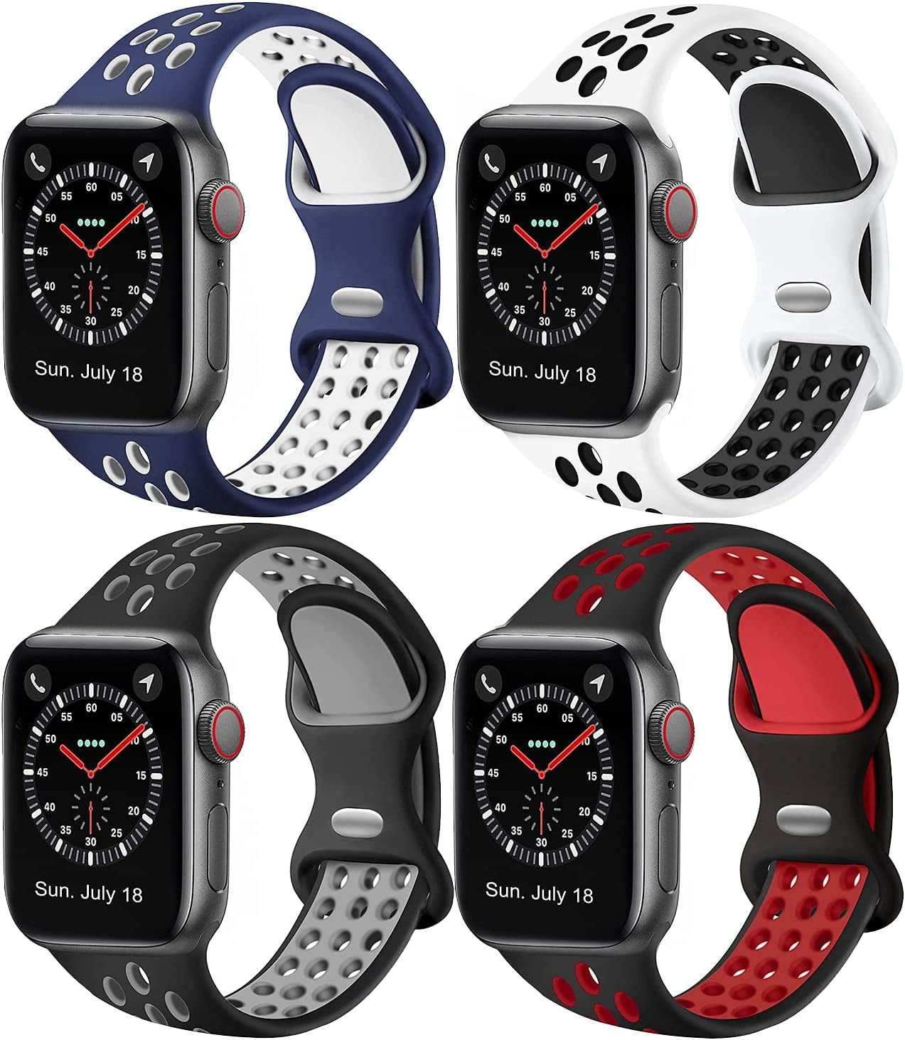 Compatible with Apple Watch Bands 44Mm 45Mm 46Mm 49Mm 42Mm 41Mm 40Mm 38Mm Men Women, Breathable Silicone Sport Strap for Iwatch Bands Series 10/9/8/7/6/5/4/3/Se/Ultra