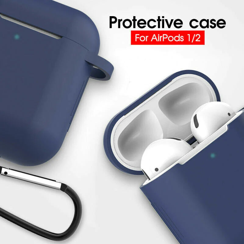 For Apple Airpods Case 1 2 Silicone Protector Shockproof Full Cover + Keychain