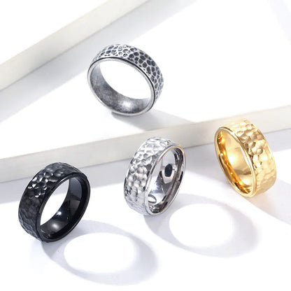 Handmade Moon Pit Titanium Steel Ring with Pattern