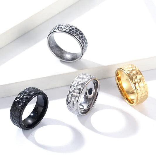 Handmade Moon Pit Titanium Steel Ring with Pattern
