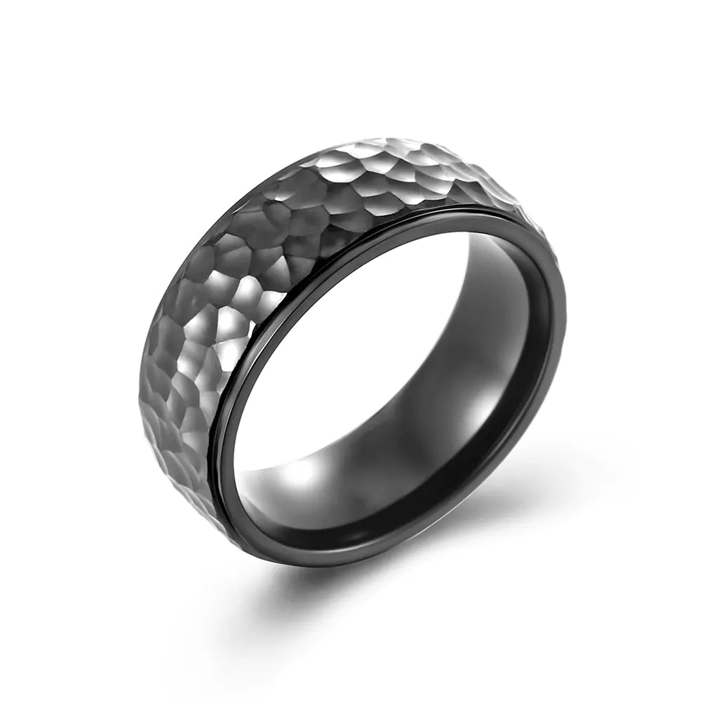 Handmade Moon Pit Titanium Steel Ring with Pattern